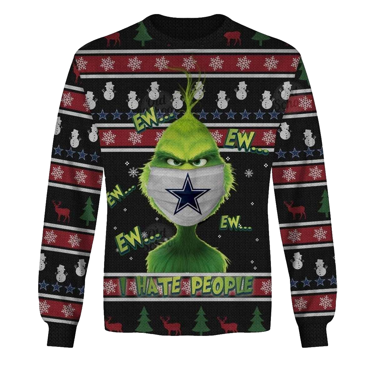 Dallas Cowboys Funny Grinch T Hate People But I Love My Cowboys AOP Sweatshirt - Moonbestprint