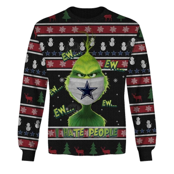 Dallas Cowboys Funny Grinch T Hate People But I Love My Cowboys AOP Sweatshirt - Moonbestprint