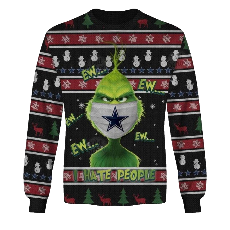 Dallas Cowboys Funny Grinch T Hate People But I Love My Cowboys AOP Sweatshirt - Moonbestprint