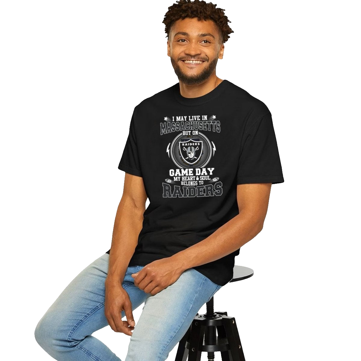 I May Live In Massachusetts But On Game Day My Heart And Soul Belongs To Raiders T-Shirt - Moonbestprint