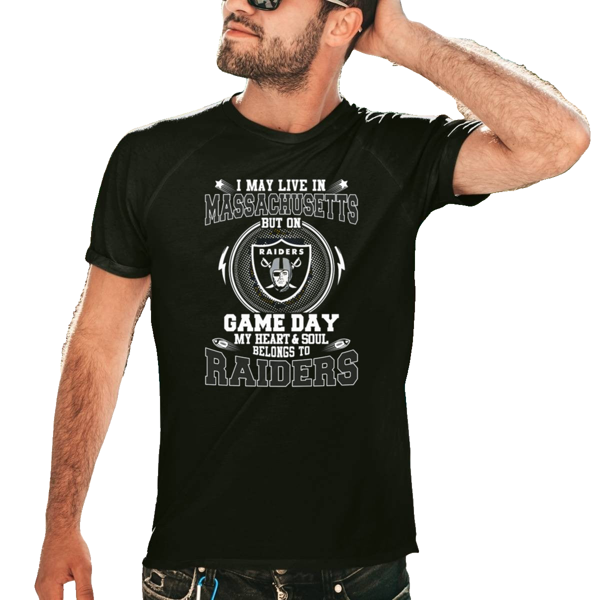 I May Live In Massachusetts But On Game Day My Heart And Soul Belongs To Raiders T-Shirt - Moonbestprint