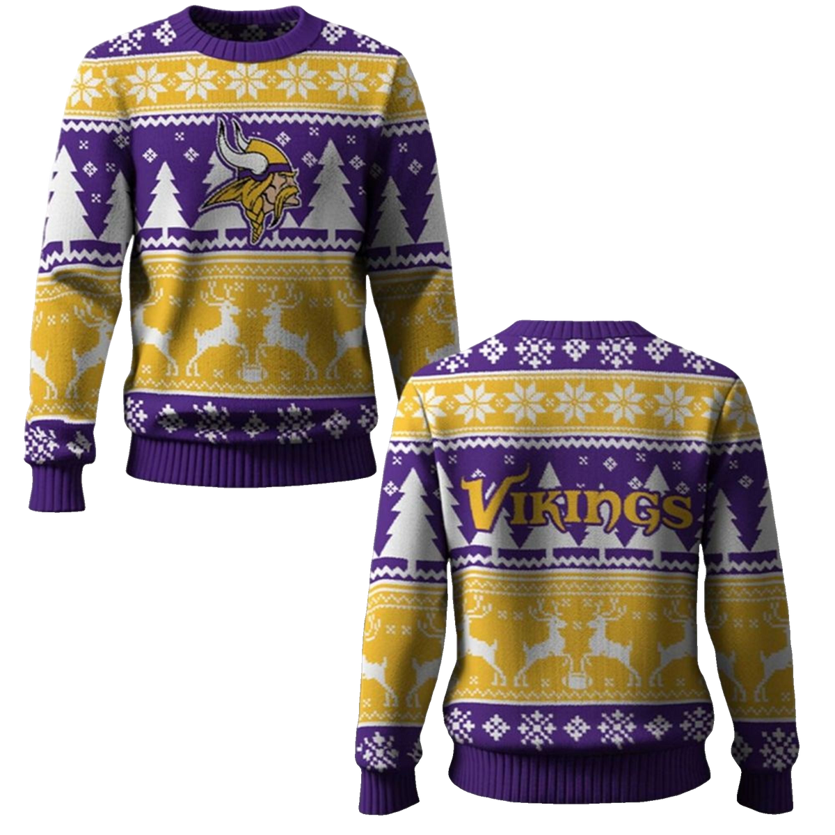 2026 Vikings Reindeer Football Christmas Ugly Sweater - Moonbestprint