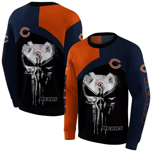 Chicago Bears Skull Punisher Orange Black AOP Sweatshirt - Moonbestprint