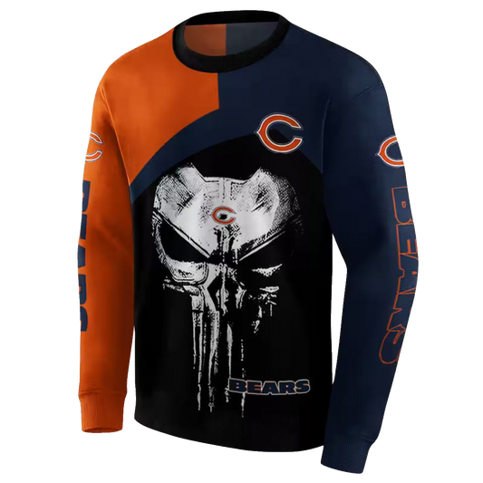 Chicago Bears Skull Punisher Orange Black AOP Sweatshirt - Moonbestprint