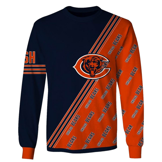 Chicago Bears Multi Logo Blue And Orange AOP Sweatshirt - Moonbestprint