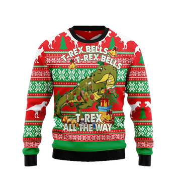 2025 T-Rex Bells-All The Way Christmas Ugly Sweater – Moonbestprint