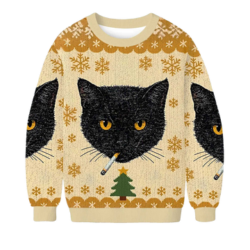 2026 Smoking Cat Christmas Ugly Sweater Moonbestprint