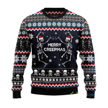2026 Skeleton Merry Creepmas Ugly Christmas Sweater Moonbestprint