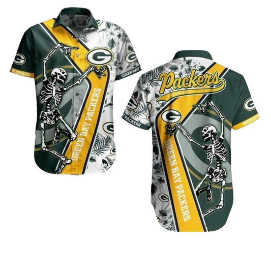 Packers Featuring Skeleton Graphic And Logo Hawaiian Shirt - Moonbestprint