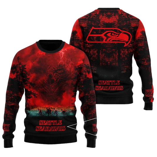 2025 Seattle Seahawks Stranger Things Ugly Sweater – Moonbestprint