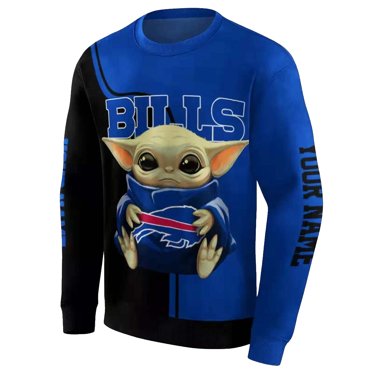 Personalized Buffalo Bills Baby Yoda Blue Black AOP Sweatshirt - Moonbestprint