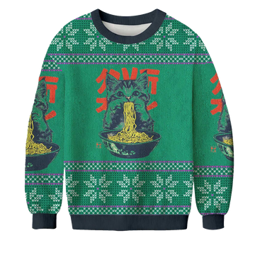 2026 Ramen Loving Cat Christmas Ugly Sweater Moonbestprint