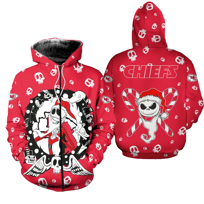 Kansas City Chiefs Christmas Jack Skellington Hoodie Zip Hoodie Fleece Zip Hoodie S-5xl New056210 - Moonbestprint
