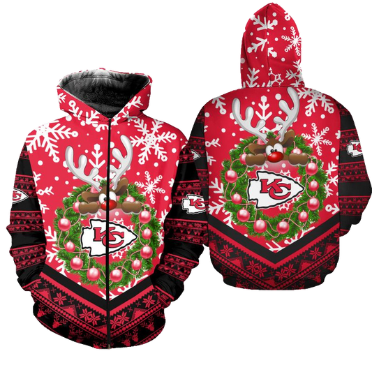 Kansas City Chiefs Christmas Reindeer Hoodie Zip Up Hoodie Nla029710 - Moonbestprint