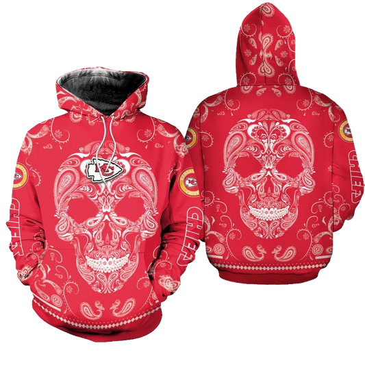 Kansas City Chiefs Limited Edition Bandana Skull Zip Hoodie Sizes S-5xl New012410 - Moonbestprint