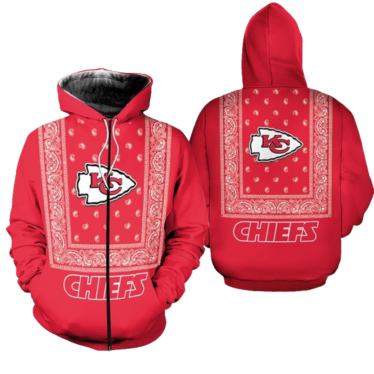 Kansas City Chiefs Limited Edition Bandana Skull Zip Hoodie Sizes S-5xl New012210 - Moonbestprint