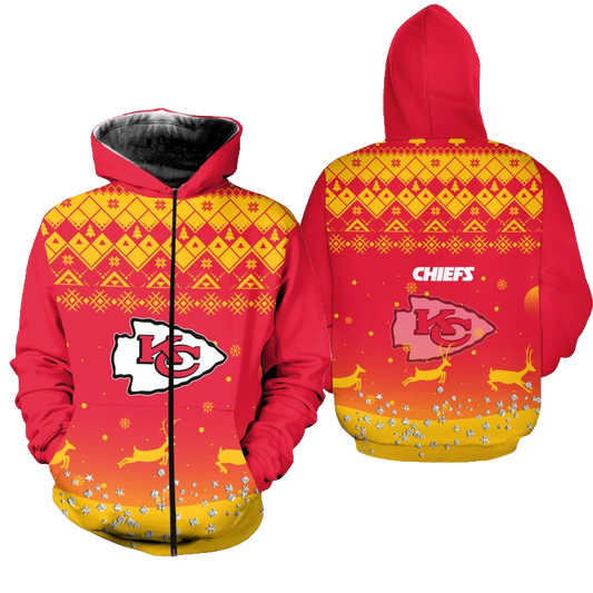Kansas City Chiefs Christmas Pattern Reindeer Hoodie Zip Up Hoodie Nla040810 - Moonbestprint