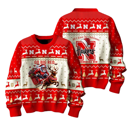 2026 Nebraska Cornhuskers Go Big Red Ugly Christmas Sweater Moonbestprint