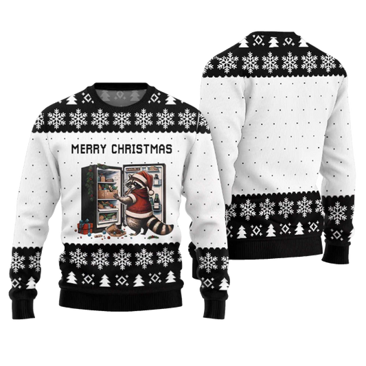 2026 Merry Christmas Raccoon Ugly Christmas Sweater Moonbestprint
