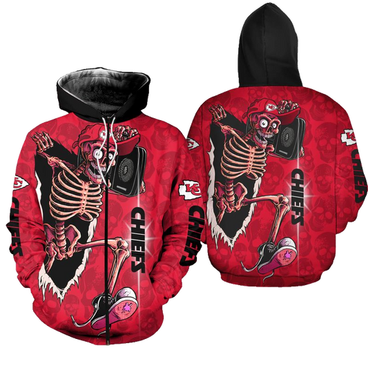 Kansas City Chiefs Skull Halloween Hoodie Zip Up Hoodie Fleece Nla027610 - Moonbestprint
