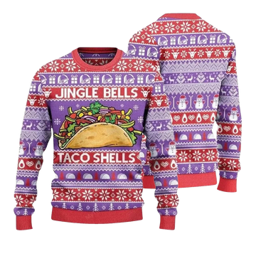 2026 Jingle Bells Taco Shells Ugly Christmas Sweater Moonbestprint