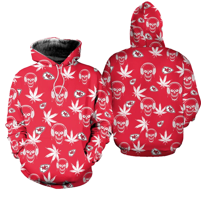 Kansas City Chiefs Limited Edition Skull And Weed Leaves Hoodie Zip Hoodie Size New057110 - Moonbestprint