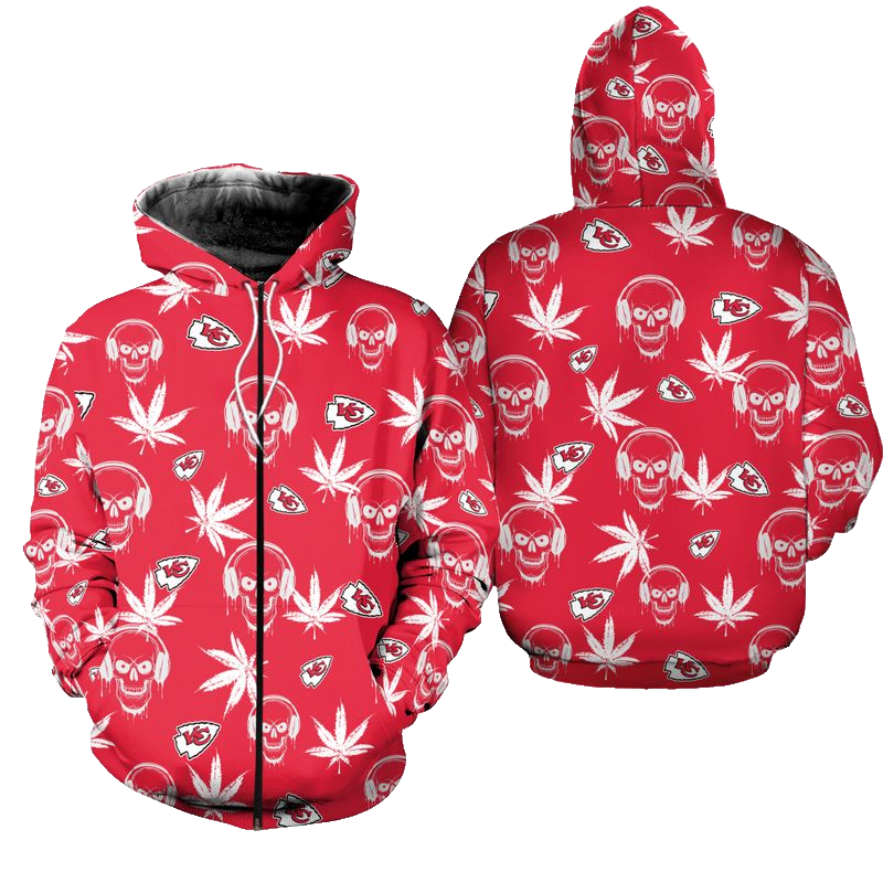 Kansas City Chiefs Limited Edition Skull And Weed Leaves Hoodie Zip Hoodie Size New057110 - Moonbestprint