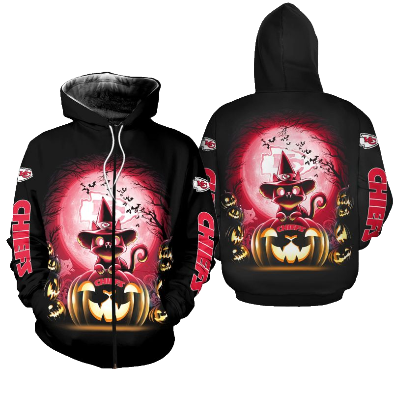 Kansas City Chiefs Witch Cat Halloween Edition Unisex Hoodie Zip Up Hoodie New048810 - Moonbestprint
