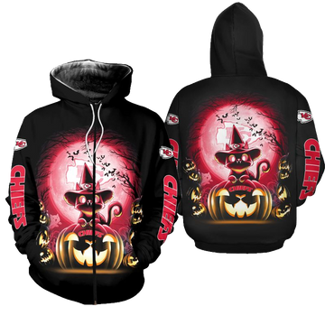 Kansas City Chiefs Witch Cat Halloween Edition Unisex Hoodie Zip Up Hoodie New048810 - Moonbestprint