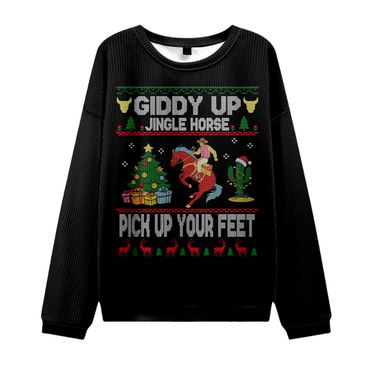 2026 Giddy Up Jingle Horse Pick Up Your Feet Ugly Christmas Sweater Moonbestprint