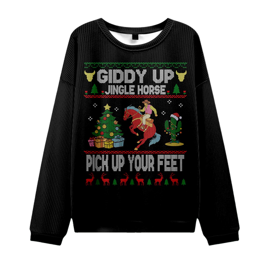 2026 Giddy Up Jingle Horse Pick Up Your Feet Ugly Christmas Sweater Moonbestprint