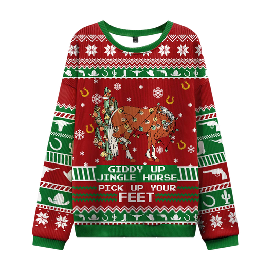 2026 Giddy Up Jingle Horse Ugly Christmas Sweater Moonbestprint