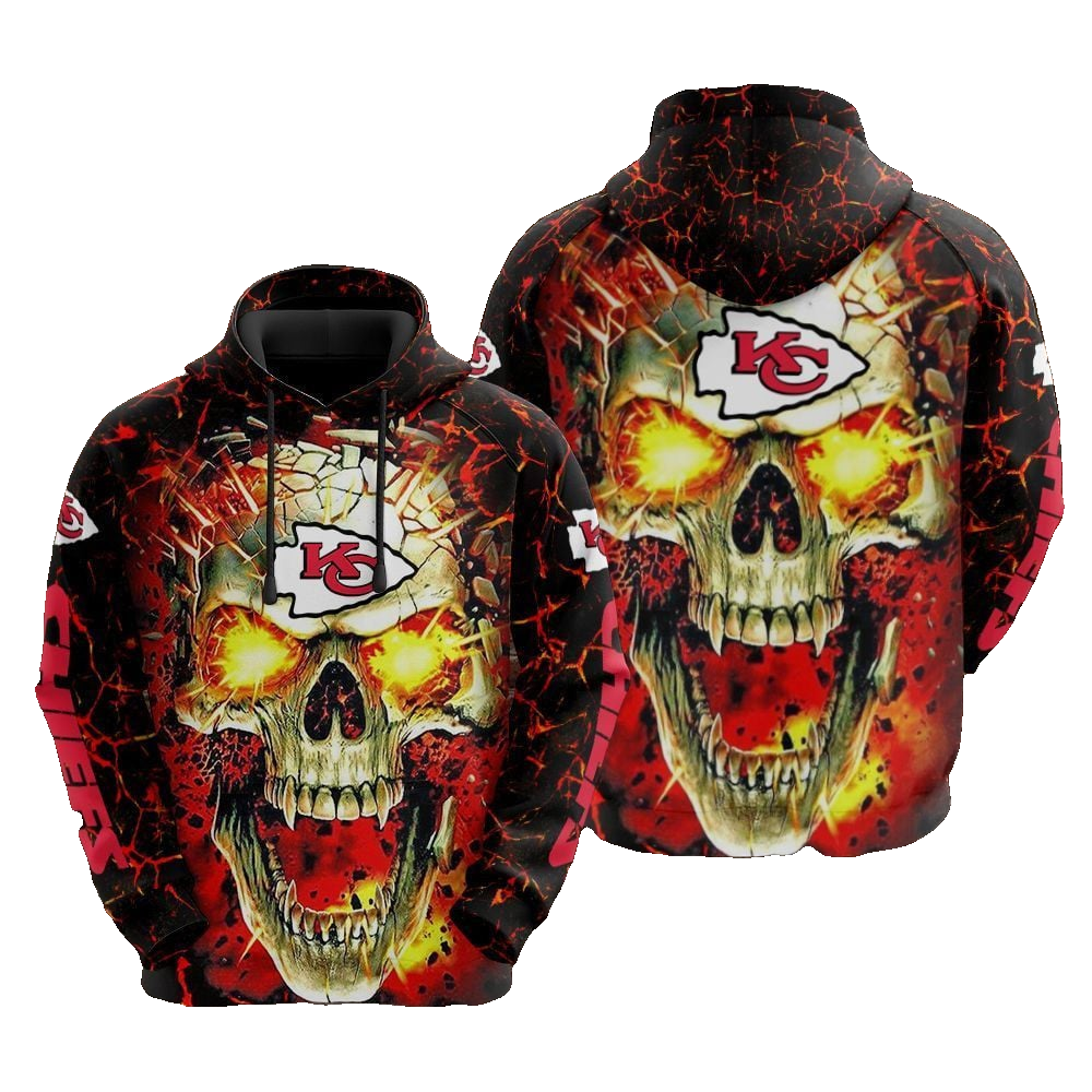 Kansas City Chiefs Blazing Skull Warrior Fan 3D Hoodie - Moonbestprint
