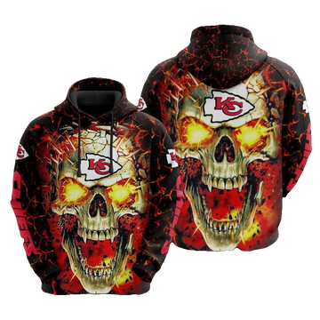 Kansas City Chiefs Blazing Skull Warrior Fan 3D Hoodie - Moonbestprint