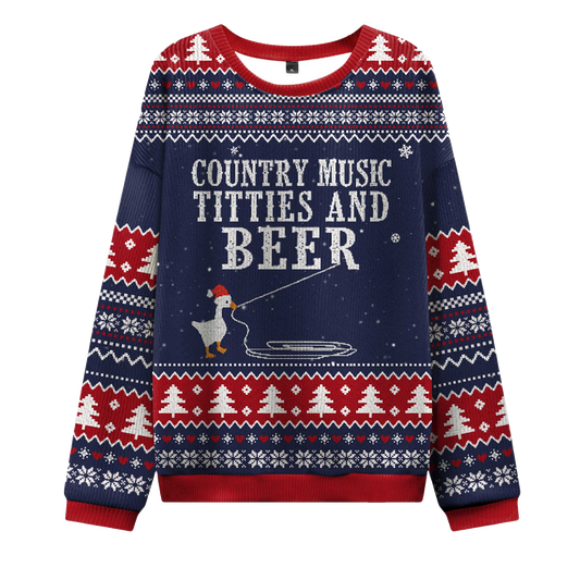 2026 Country Music Titties And Beer Ugly Christmas Sweater Moonbestprint