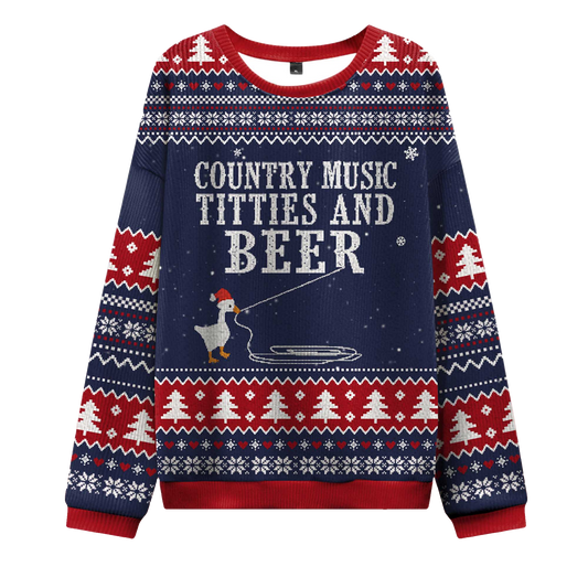 2026 Country Music Titties And Beer Ugly Christmas Sweater Moonbestprint
