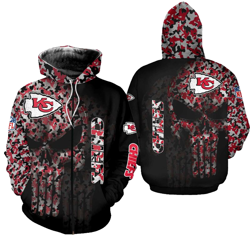 Nfl Kansas City Chiefs Skull Limited Edition Zip Up Hoodie Size S-5xl New007410 - Moonbestprint