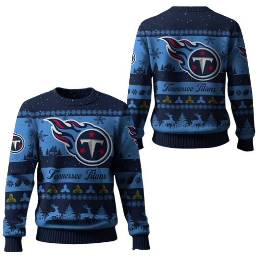 2025 Christmas Titans Festive Reindeer Tree Ugly Sweater – Moonbestprint