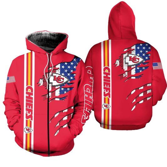 Kansas City Chiefs American Flag Limited Edition Unisex Hoodie Zip Up Hoodie Fleece New021710 - Moonbestprint