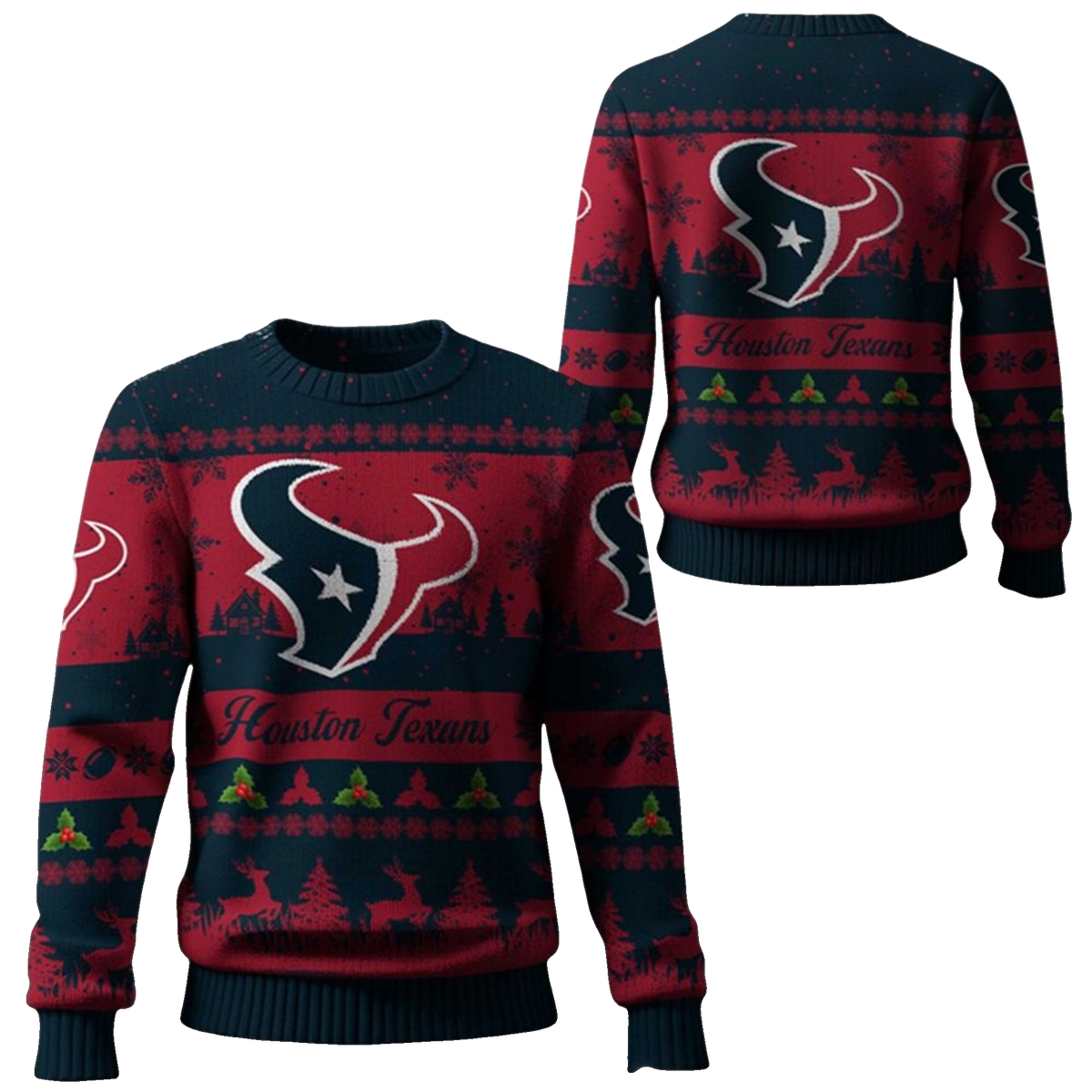 2025 Christmas Texans Festive Reindeer Tree Ugly Sweater – Moonbestprint