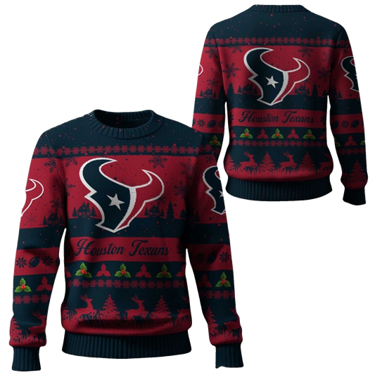 2025 Christmas Texans Festive Reindeer Tree Ugly Sweater – Moonbestprint