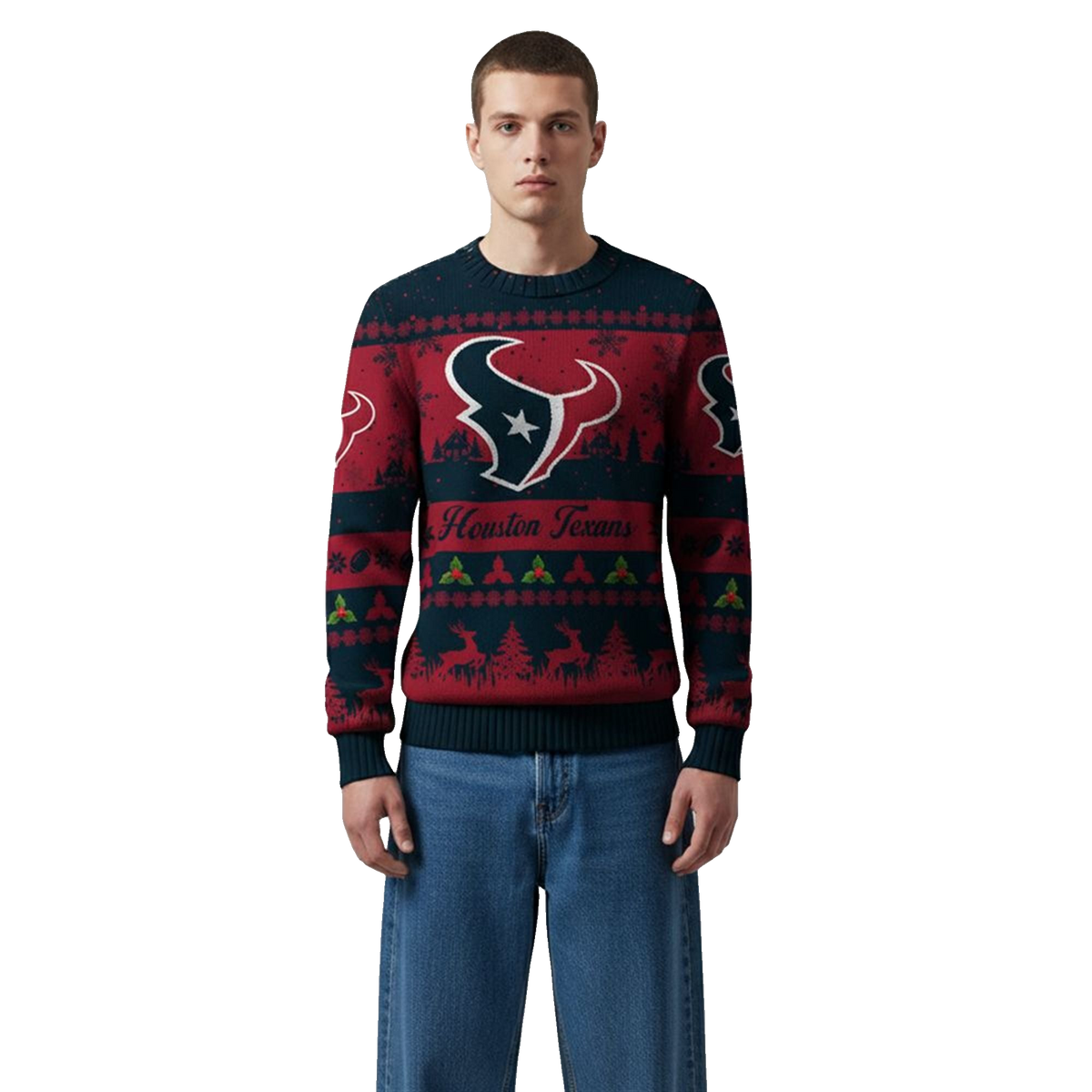 2026 Christmas Texans Festive Reindeer Tree Ugly Sweater - Moonbestprint