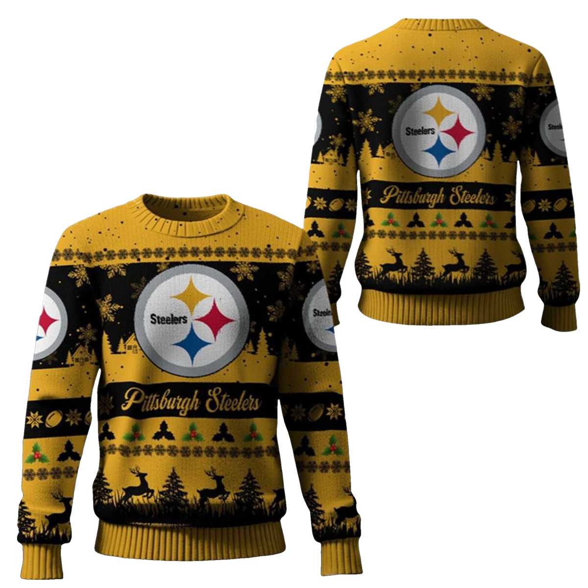 2025 Christmas Steelers Festive Reindeer Tree Ugly Sweater – Moonbestprint