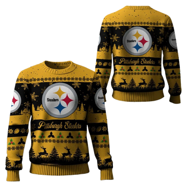 2025 Christmas Steelers Festive Reindeer Tree Ugly Sweater – Moonbestprint