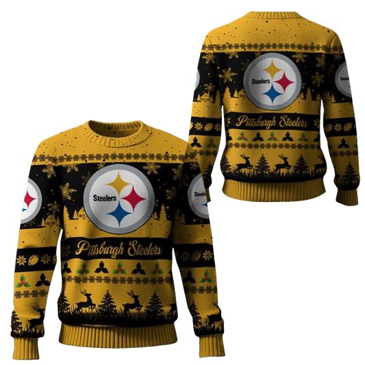 2025 Christmas Steelers Festive Reindeer Tree Ugly Sweater – Moonbestprint