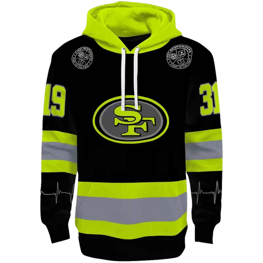 Personalized San Francisco 49ers Safety Motif Black Neon Green Aop Hoodie - Moonbestprint