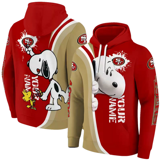 Personalized San Francisco 49ers Peeking Snoopy Red Aop Hoodie - Moonbestprint