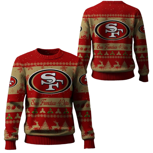 2025 Christmas SF 49ers Festive Reindeer Tree Ugly Sweater – Moonbestprint