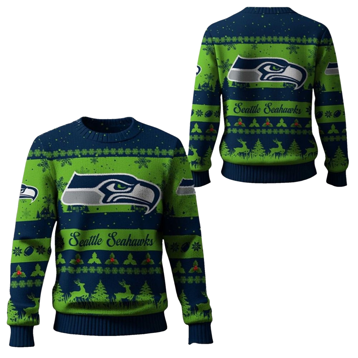 2025 Christmas Seahawks Festive Reindeer Tree Ugly Sweater – Moonbestprint