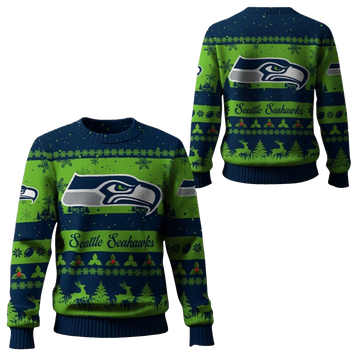 2025 Christmas Seahawks Festive Reindeer Tree Ugly Sweater – Moonbestprint
